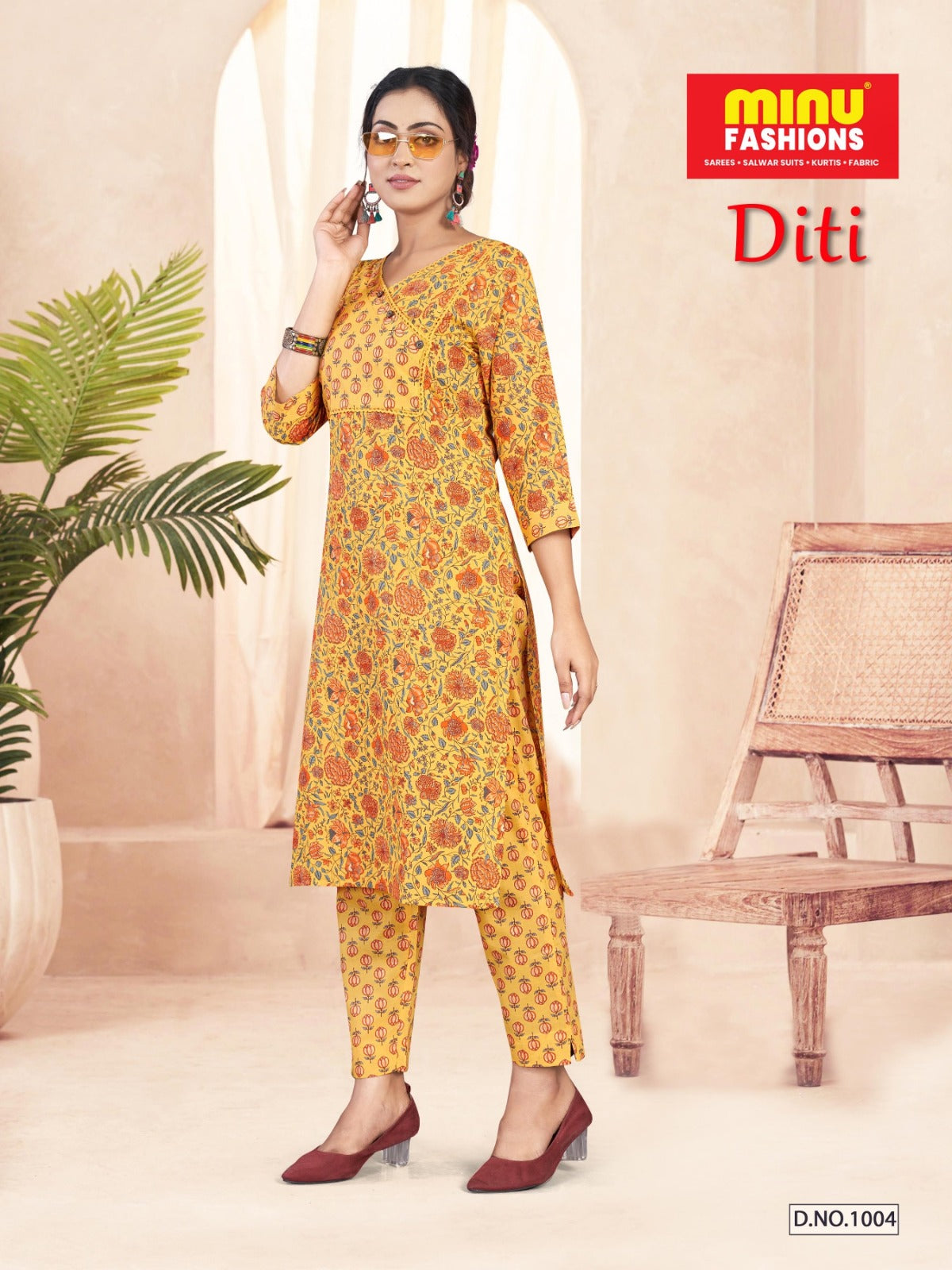 2 Piece Cotton Kurti Set Diti Combo - 4 Pcs Set