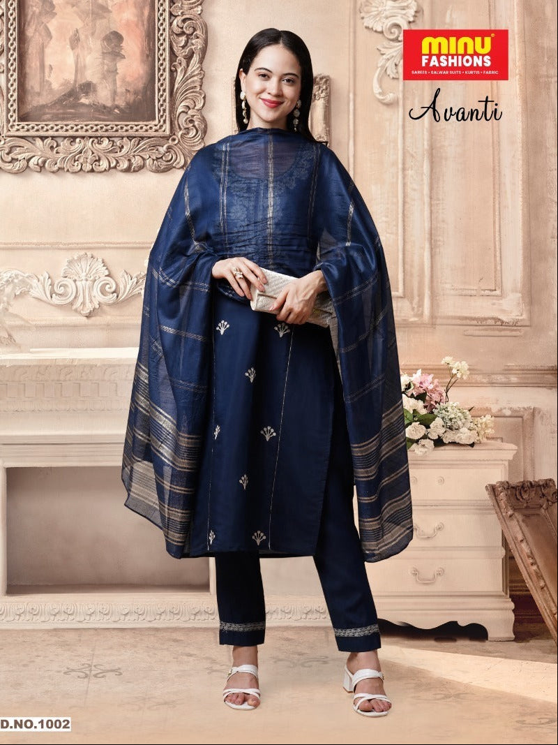 3 Piece Roman Silk Long Kurti Set Avanti Combo - 3 Pcs Set