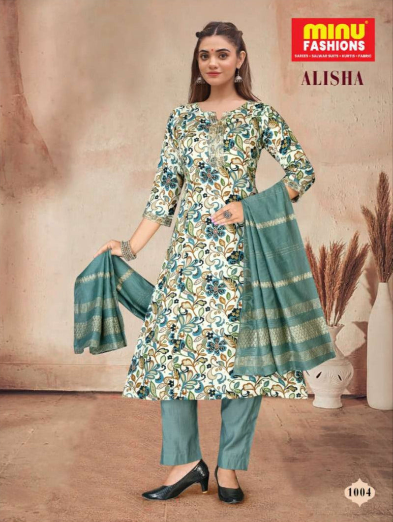 3 Piece Rayon Long Kurti Set Alisha - 4 Pcs Set