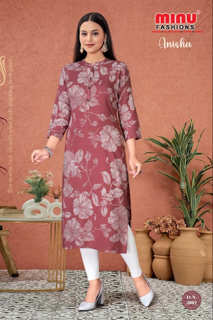 Printed Rayon Long Kurti Anisha (Vol-3) - 6 Pcs Set