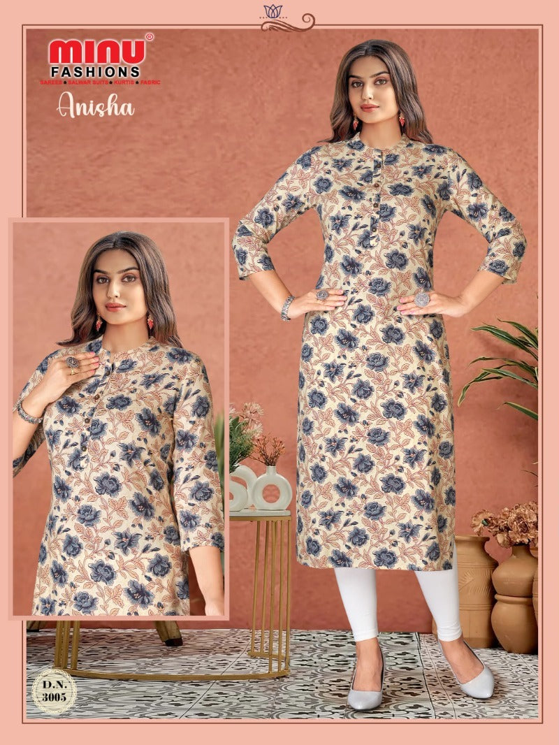 Printed Rayon Long Kurti Anisha (Vol-3) - 6 Pcs Set