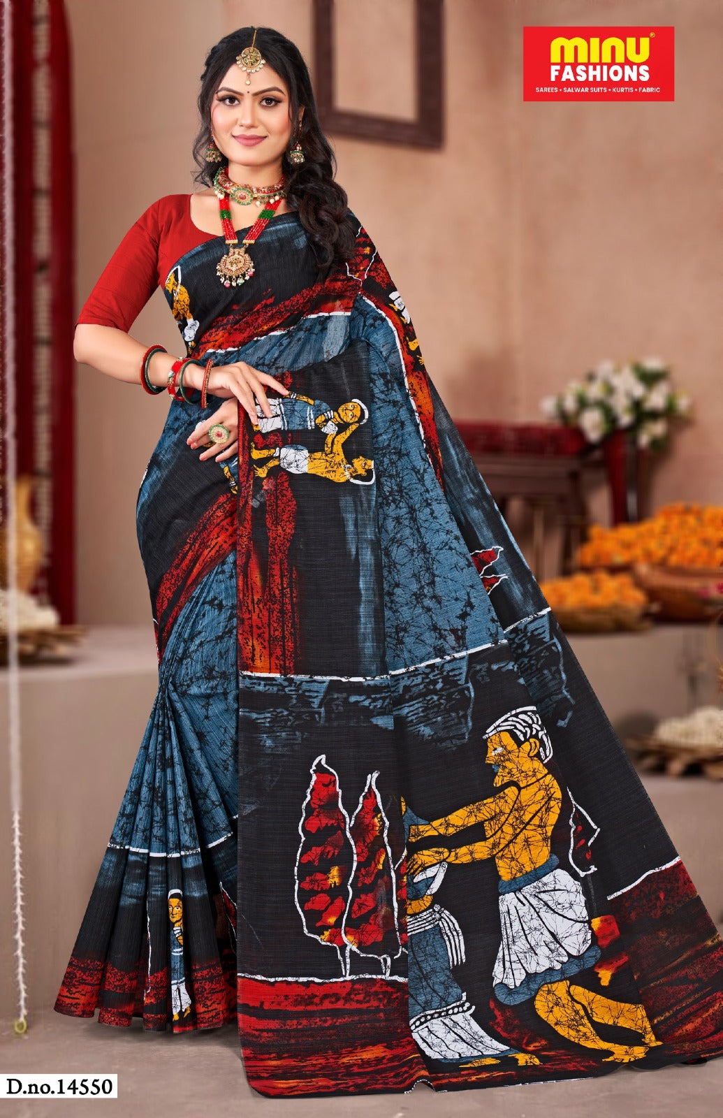 Malai Cotton Saree Block Batik (Vol-1) - 8 Pcs Set