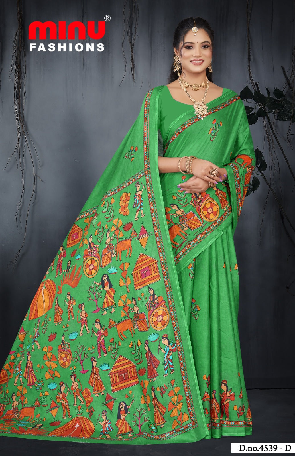 Malai Cotton Saree Digital Fashion Katha Figure - 8 Pcs Set