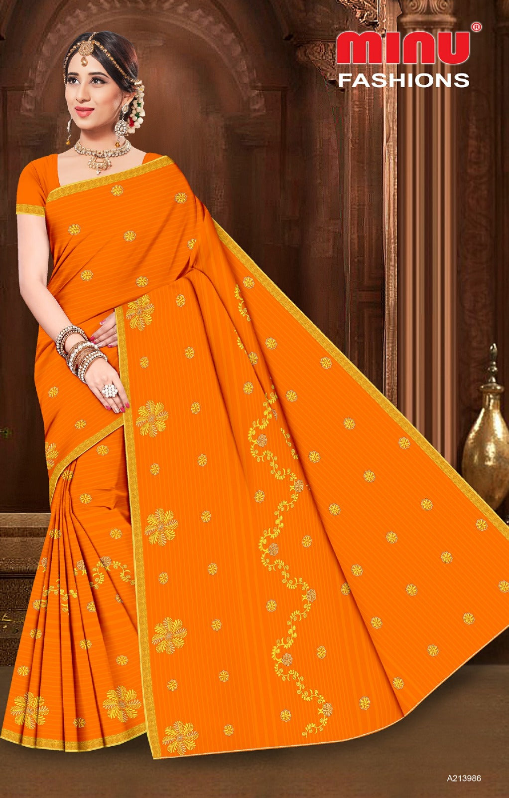 Embroidered Cotton Saree Elizabeth (Special Rate) - 8 Pcs Set