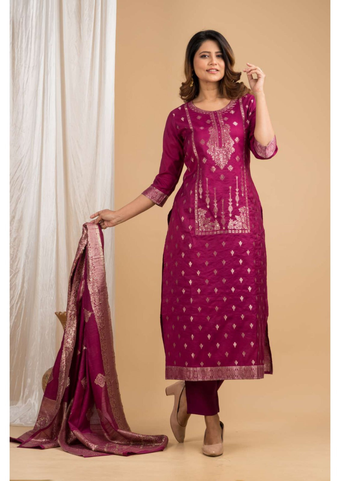 3 Piece Rayon Long Kurti Set Famous (Vol-3) - 3 Pcs Set