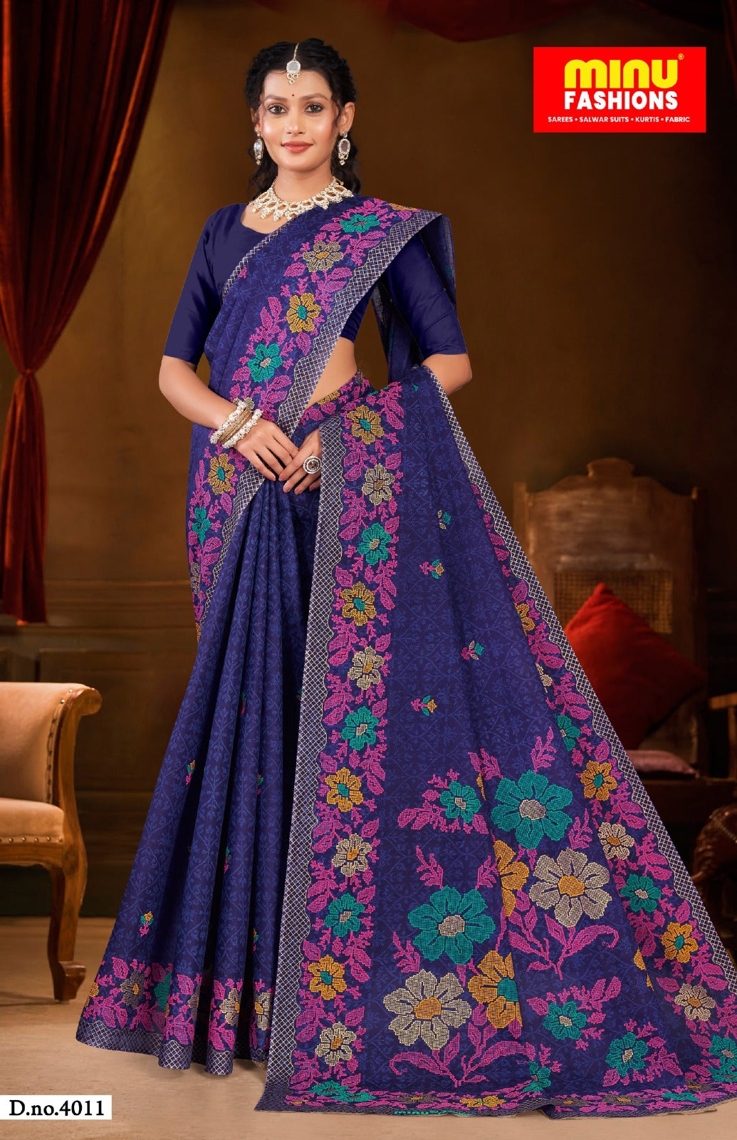 Malai Cotton Saree Gold Beauty - 08 Pcs Set