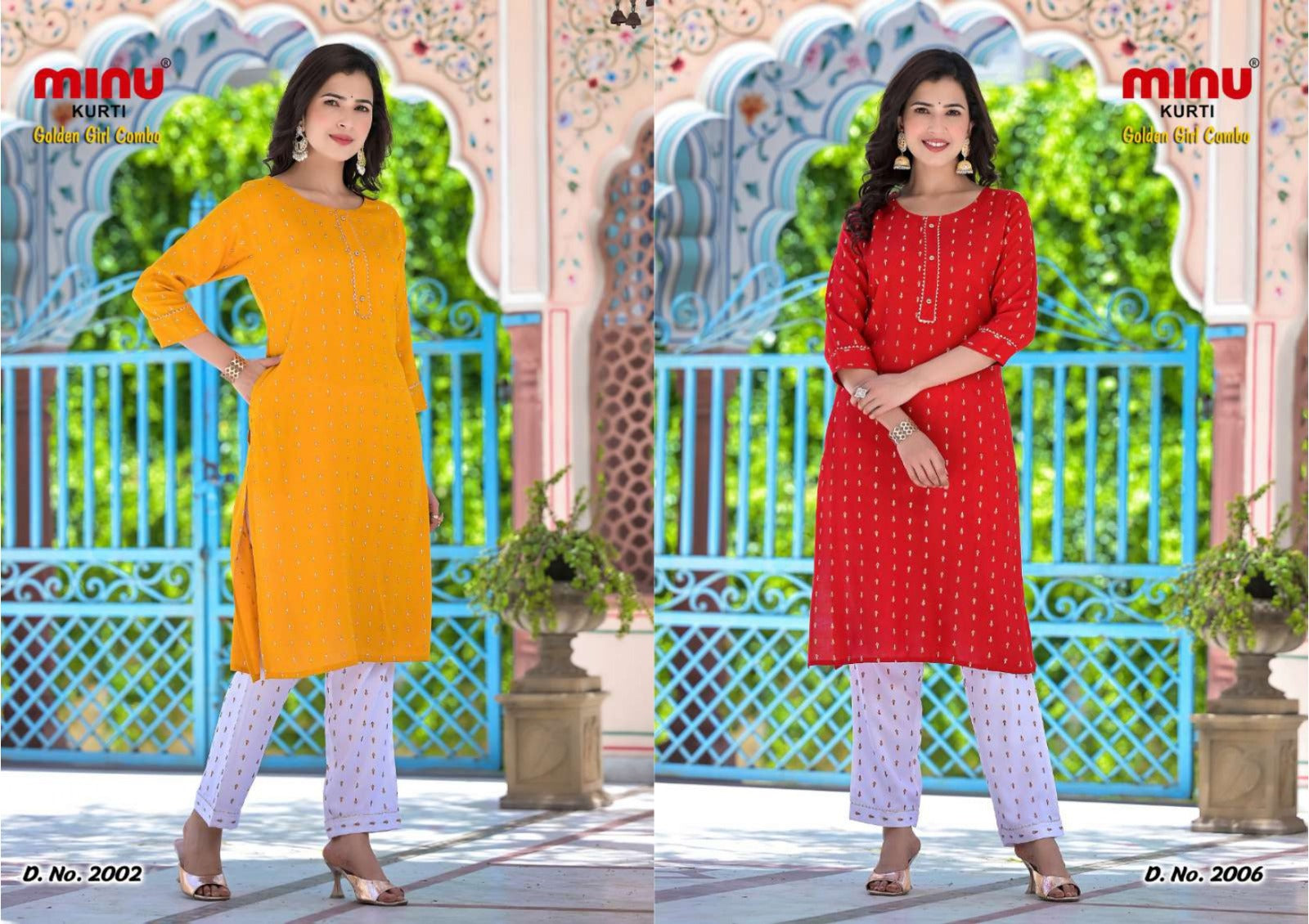 2 Piece Rayon Kurti Set Golden Girl Combo (Vol-2) - 8 Pcs Set
