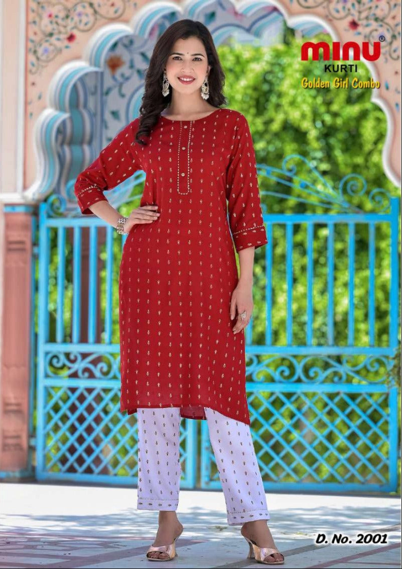 2 Piece Rayon Kurti Set Golden Girl Combo (Vol-2) - 8 Pcs Set