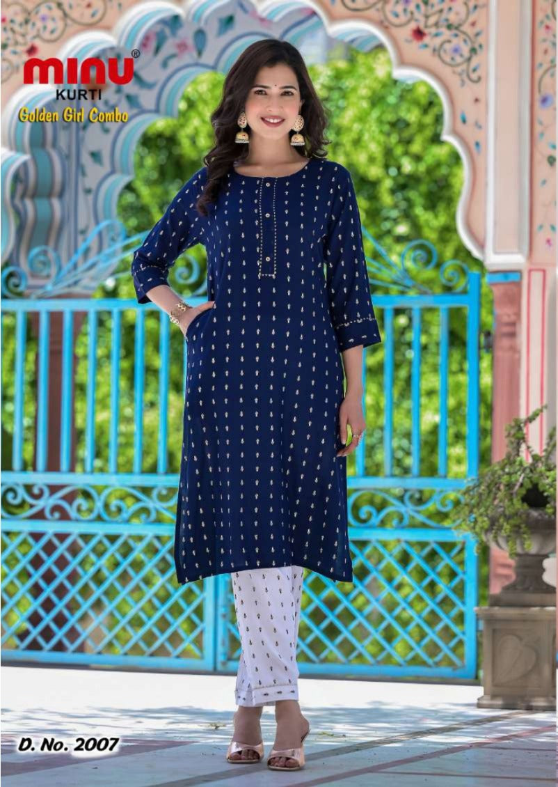 2 Piece Rayon Kurti Set Golden Girl Combo (Vol-2) - 8 Pcs Set