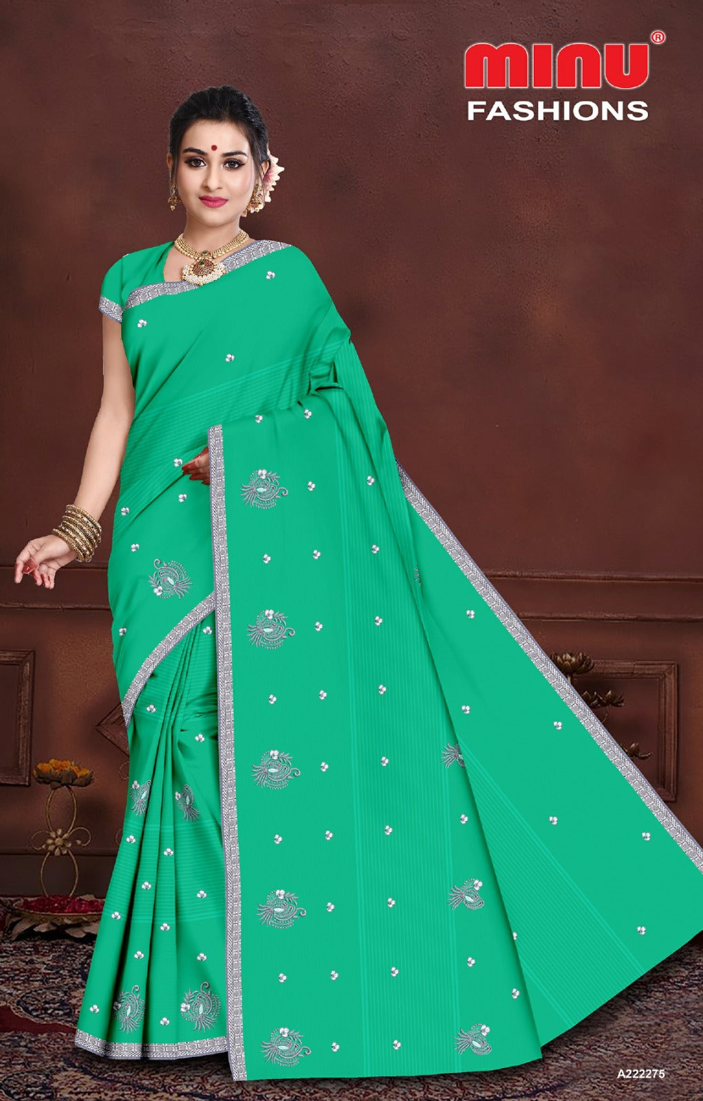 Embroidered Cotton Saree Himgiri (Special Rate) - 8 Pcs Set