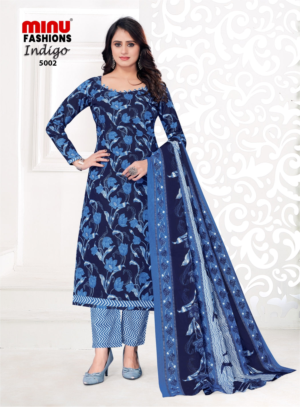 Printed Cotton Unstitched Salwar Suit Indigo Vol-5 (Special Rate) - 8 Pcs Set