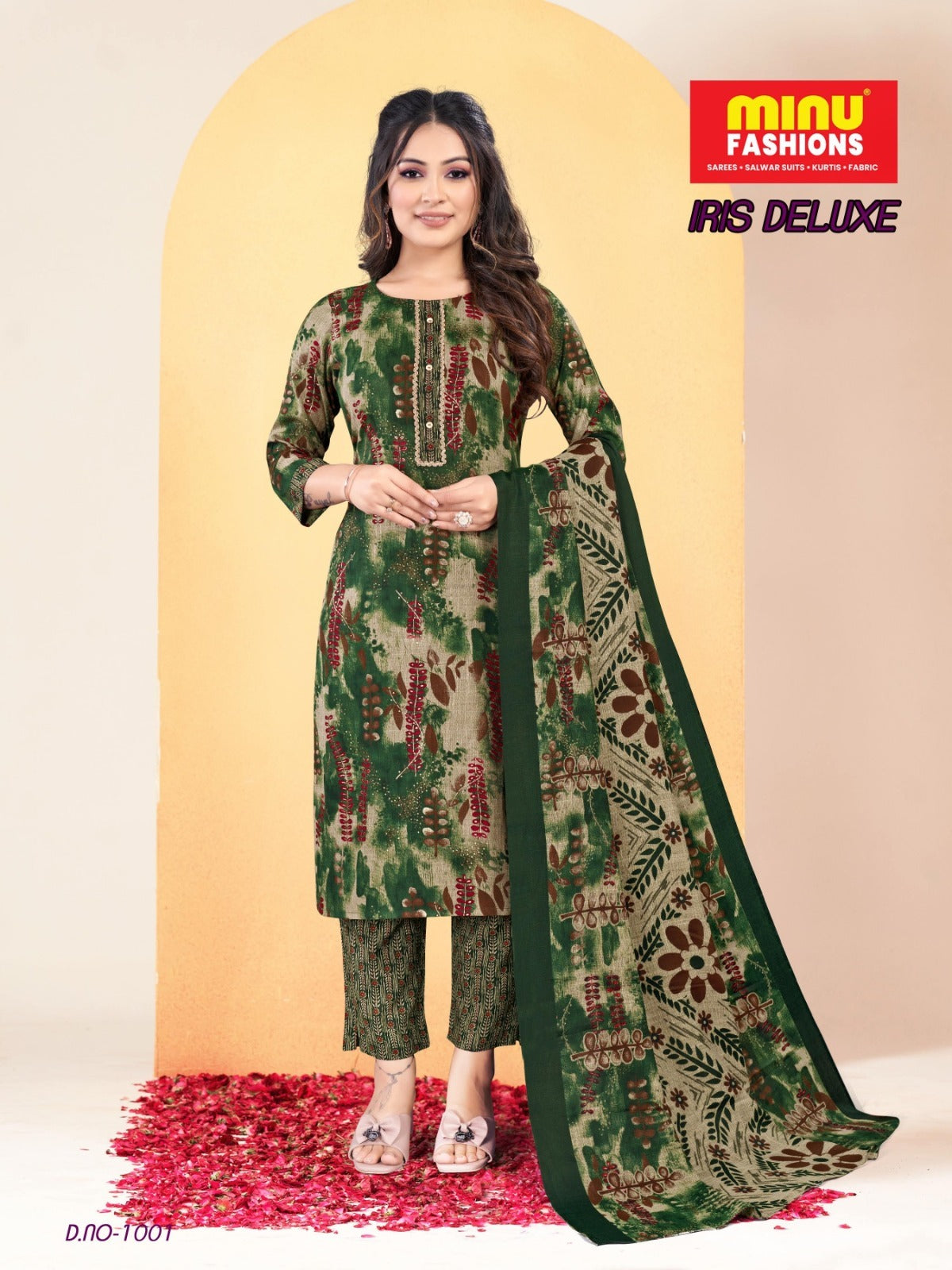 3 Piece Muslin Long Kurti Set Iris Deluxe (Vol-3) - 4 Pcs Set