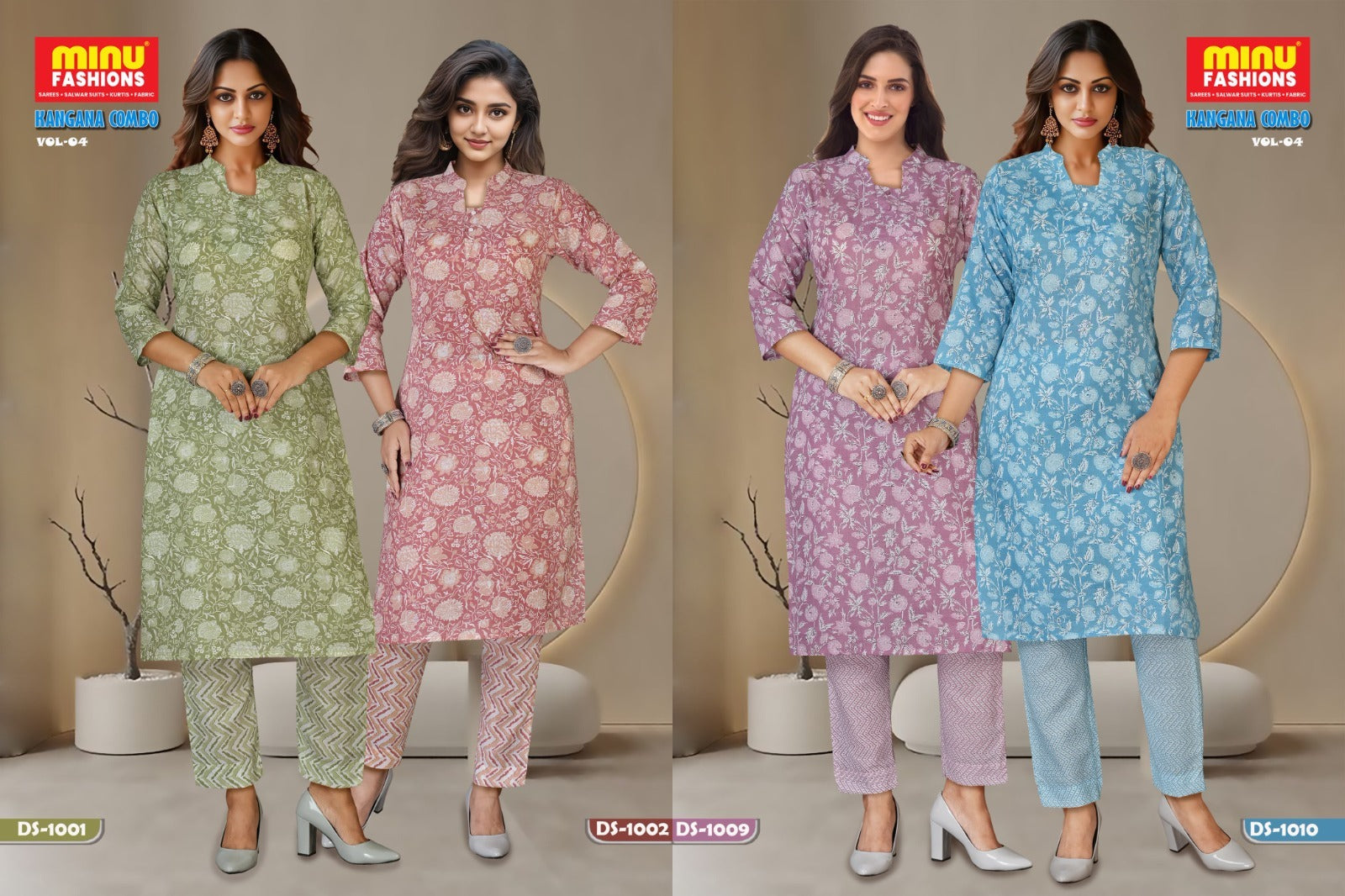 2 Piece Cotton Kurti Set Kangna Combo (Vol-4) - 10 Pcs Set