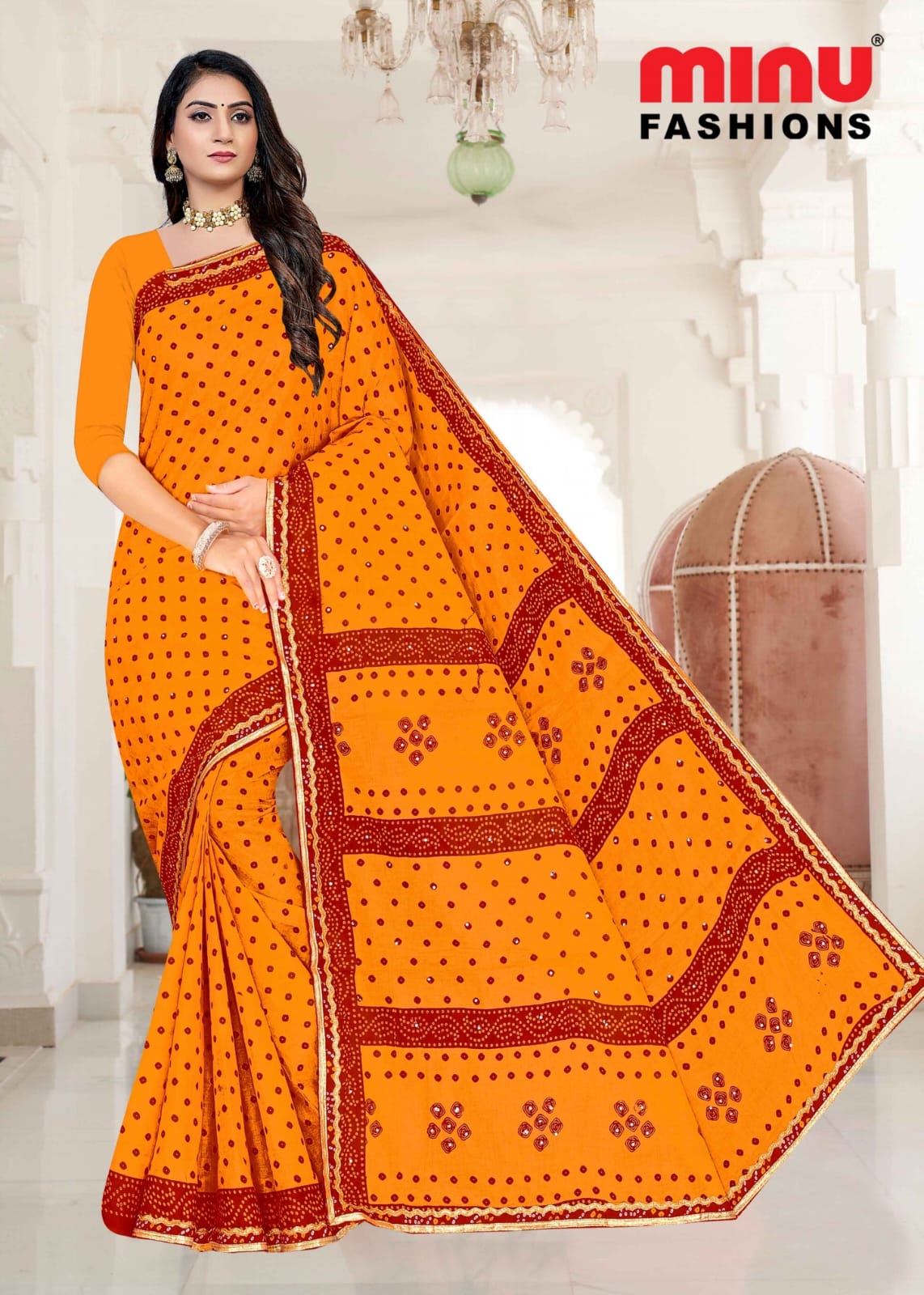 Embroidered Cotton Saree Laxmi Chunri (Special Rate) - 10 Pcs Set