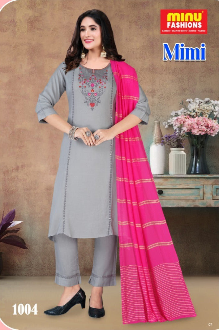 3 Piece Rayon Long Kurti Set Mimi Combo - 4 Pcs Set