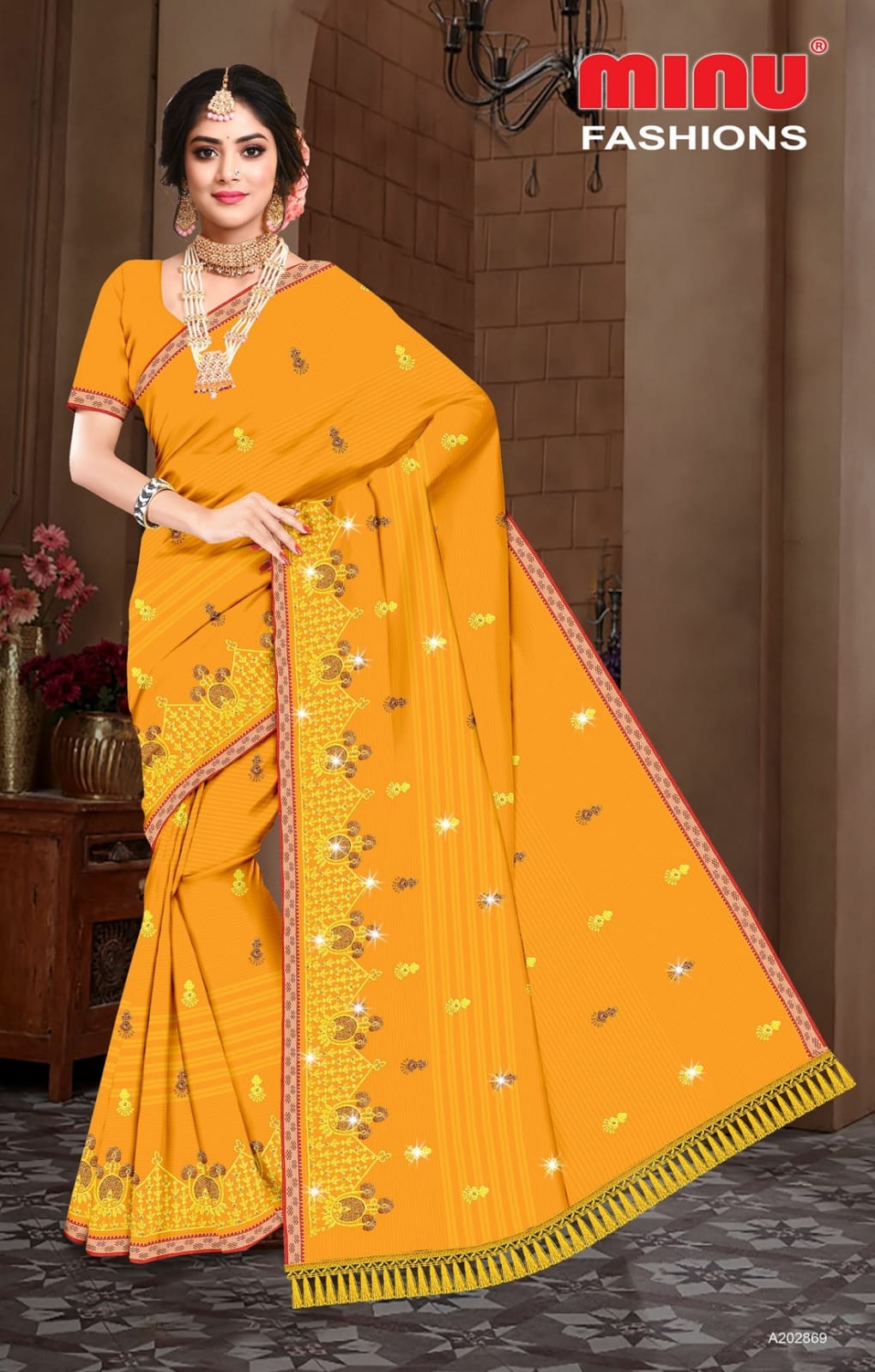 Embroidered Cotton Saree Malai Kofta Dlx (Special Rate) - 8 Pcs Set