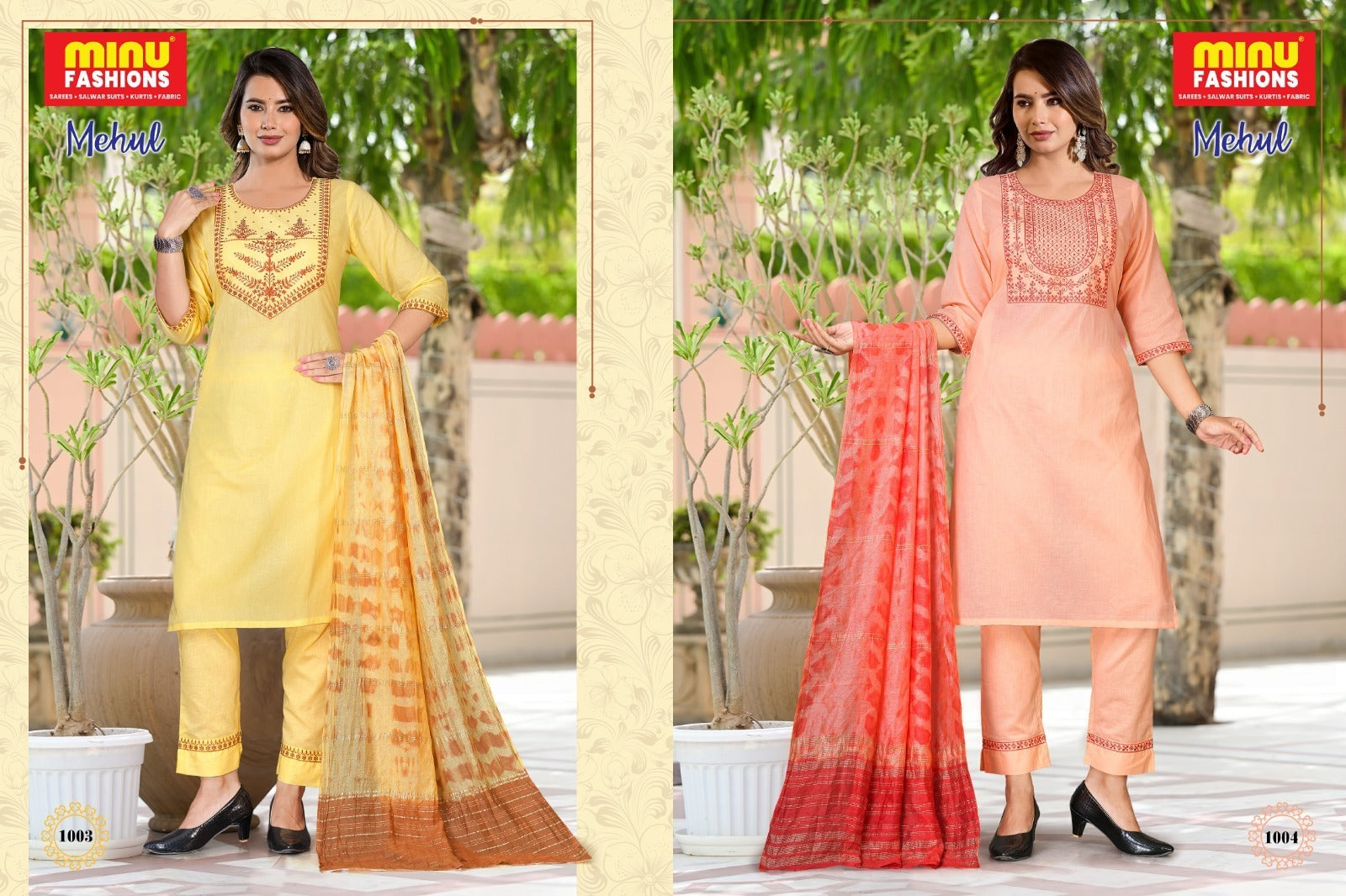 3 Piece Cotton Long Kurti Set Mehul - 4 Pcs Set