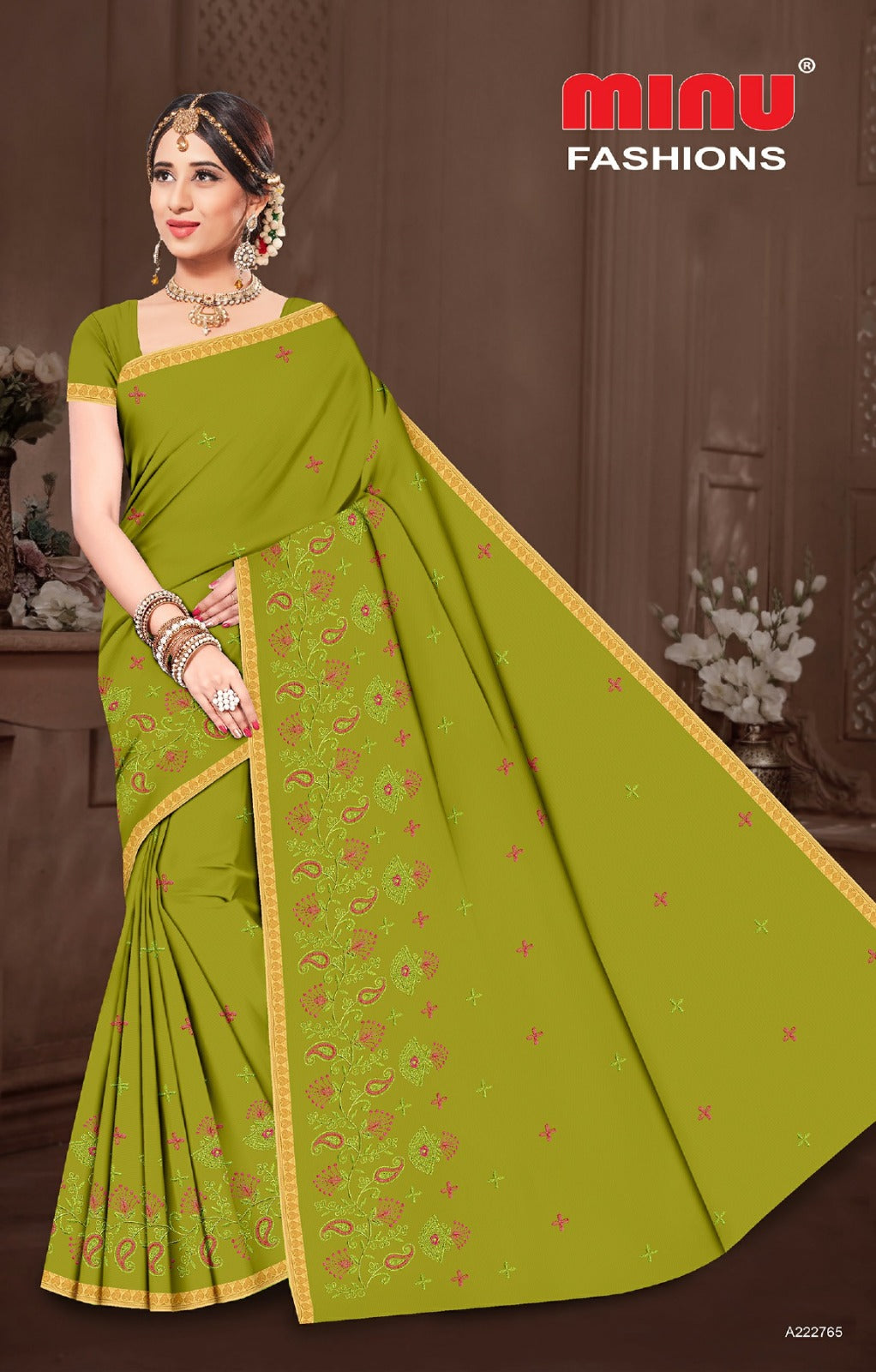 Embroidered Cotton Saree Melody (Special Rate) - 8 Pcs Set