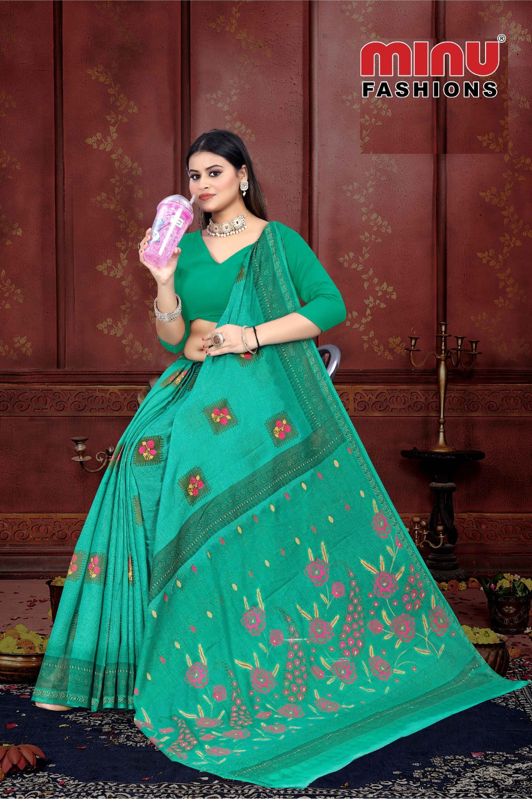 Printed Cotton Saree Miami Deep (Vol-2) - 8 Pcs Set