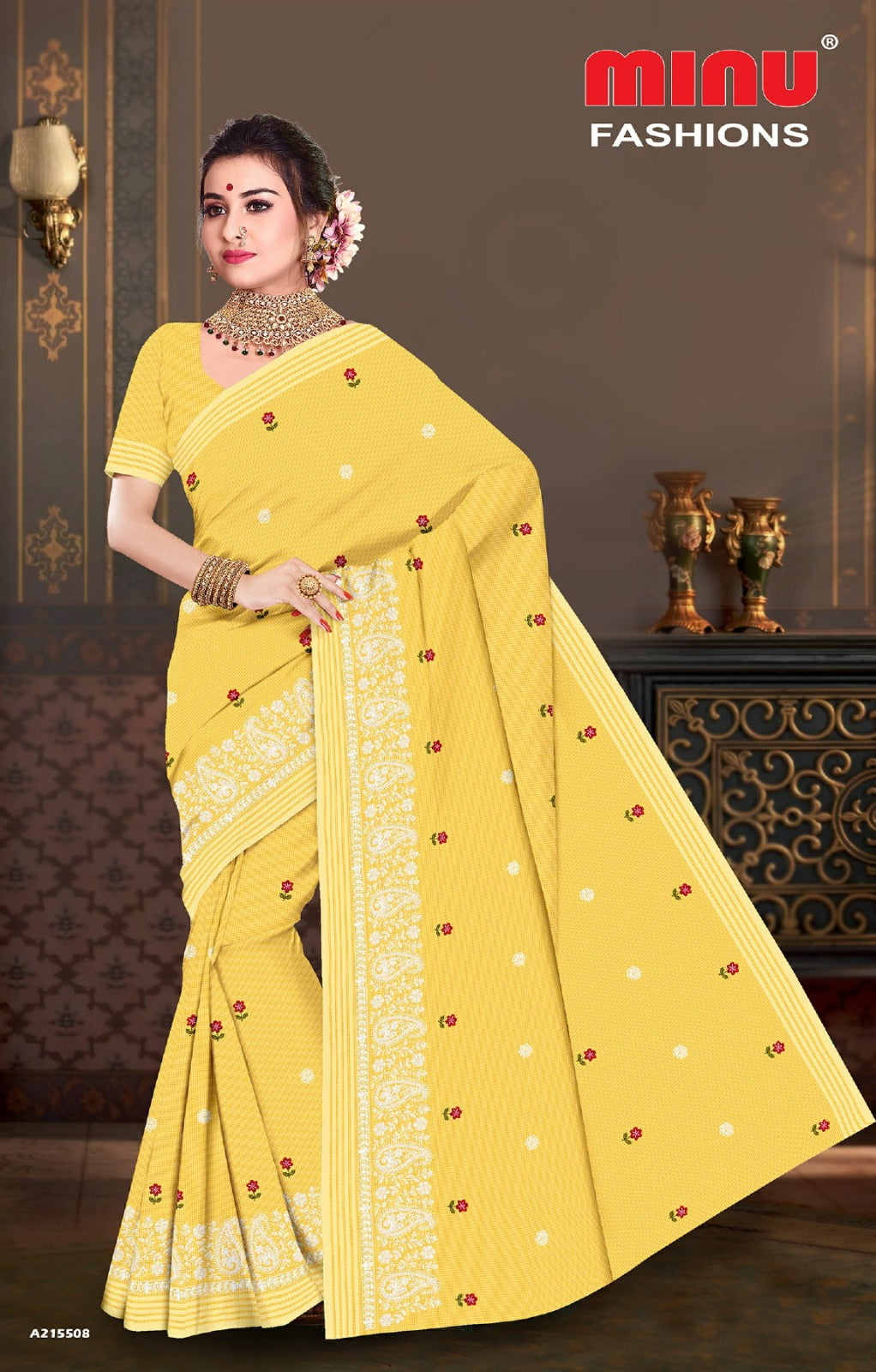 Embroidered Cotton Saree Minu Fashion (Special Rate) - 8 Pcs Set