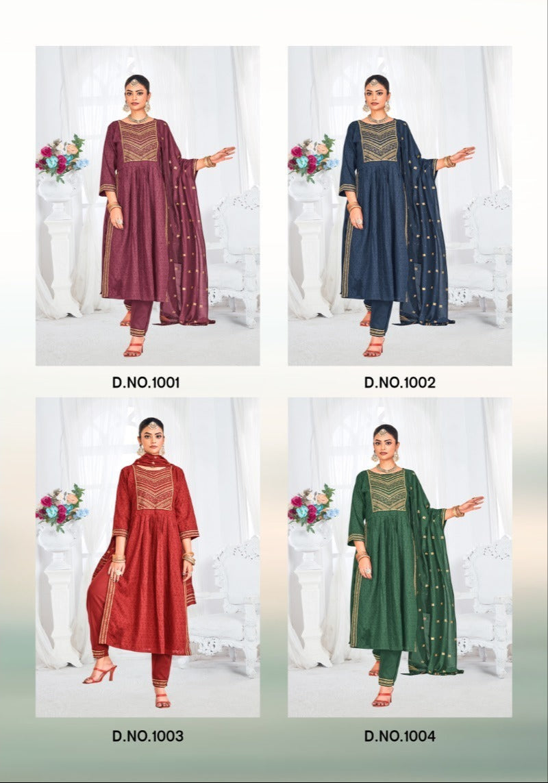 3 Piece Rayon Kurti Set Nargis - 4 Pcs Set