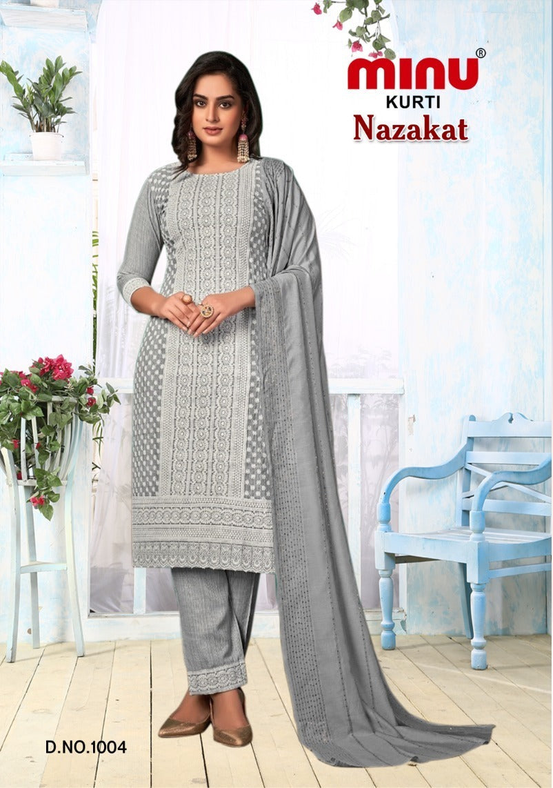 3 Piece Rayon Long Kurti Set Nazakat Combo - 4 Pcs Set