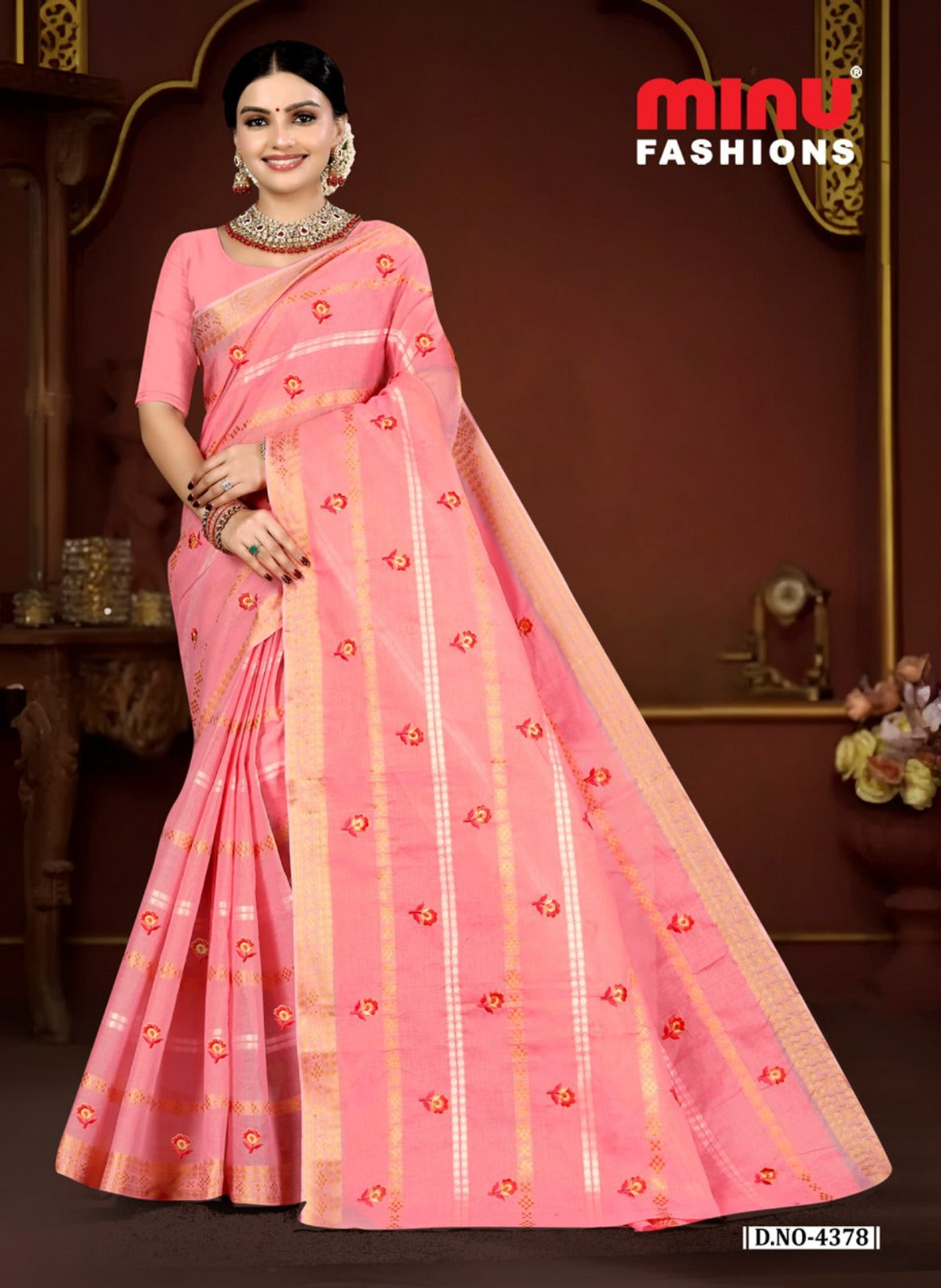 Embroidered Cotton Saree Norita (Special Rate) - 8 Pcs Set