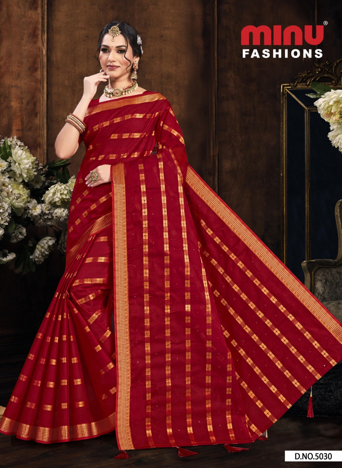 Embroidered Cotton Saree Panchi Diamond (Special Rate) - 8 Pcs Set