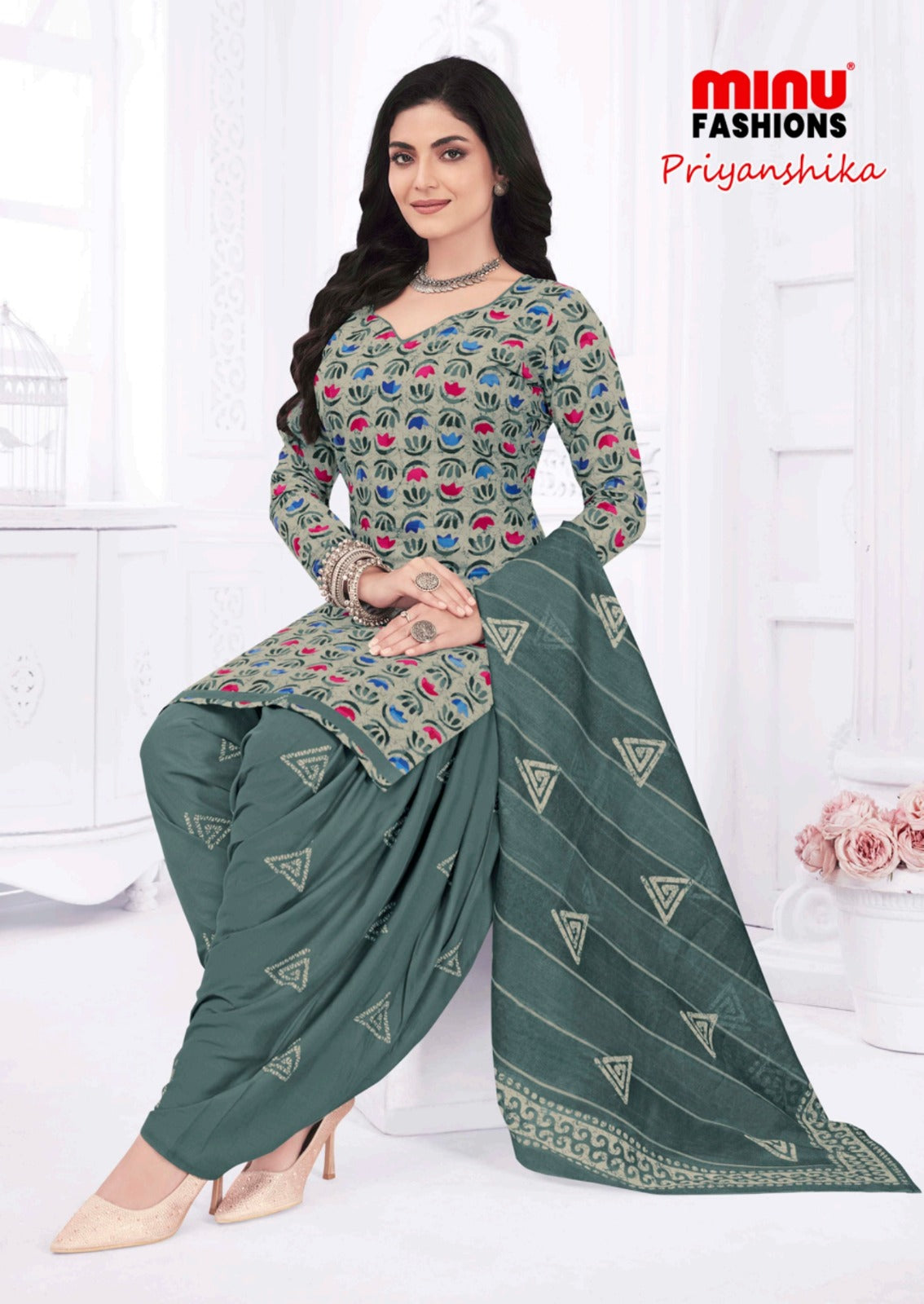 Printed Cotton Unstitched Salwar Suit Priyanshika (Special Rate) - 16 Pcs Set