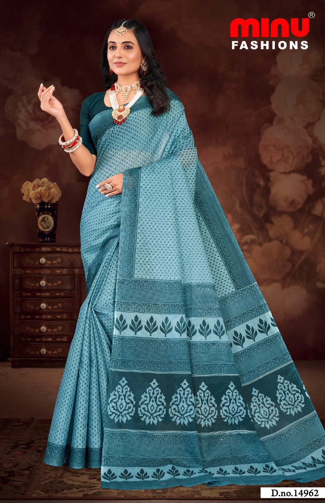 Malai Cotton Saree Priyatama Buti (Vol-5) - 10 Pcs Set