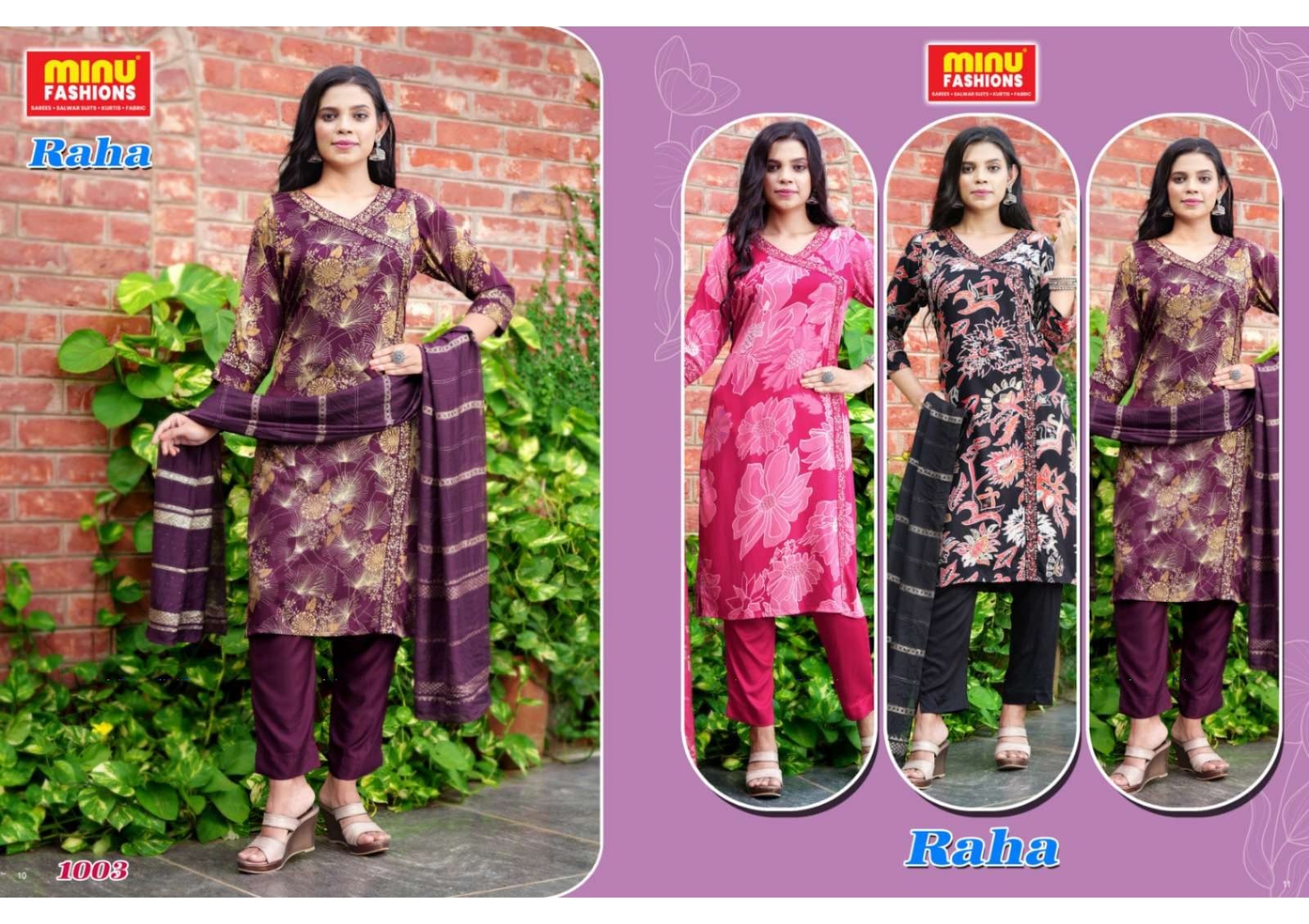 3 Piece Cotton Long Kurti Set Raha - 3 Pcs Set