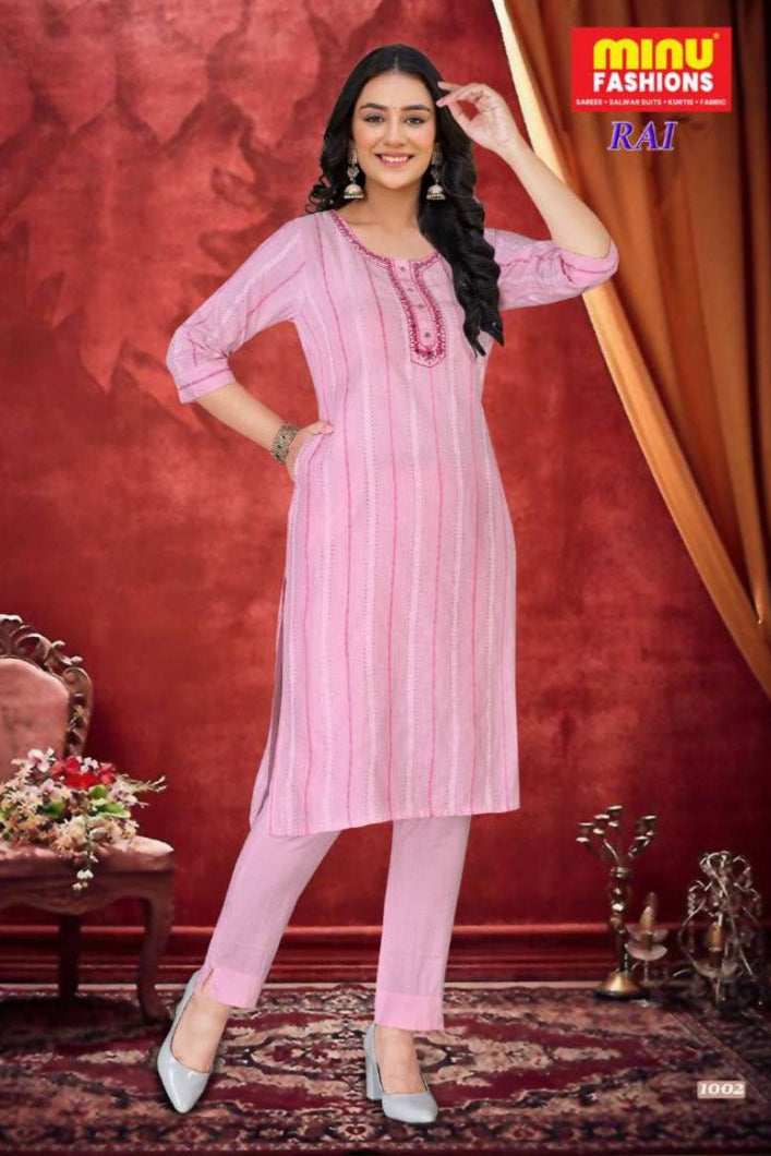 2 Piece Cotton Kurti Set Rai - 4 Pcs Set