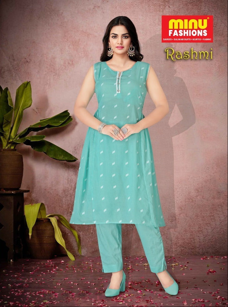 2 Piece Cotton Sleeveless Kurti Rashmi Combo - 4 Pcs Set
