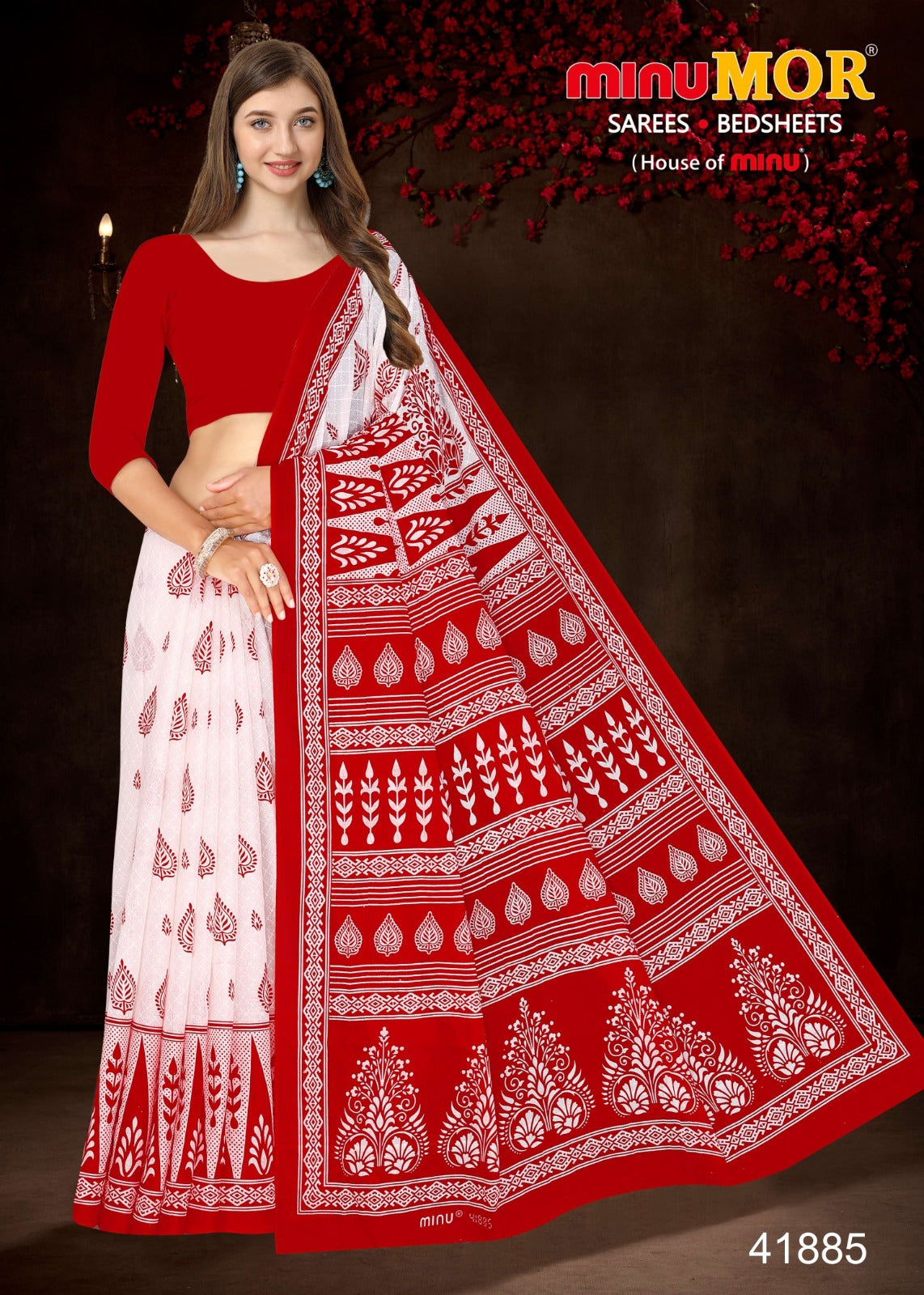 Fancy Saree Red & White Beauty - 8 Pcs Set