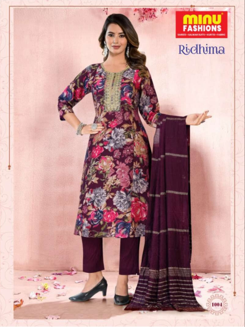 3 Piece Cotton Long Kurti Set Ridhima - 4 Pcs Set