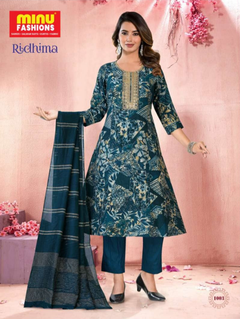3 Piece Cotton Long Kurti Set Ridhima - 4 Pcs Set