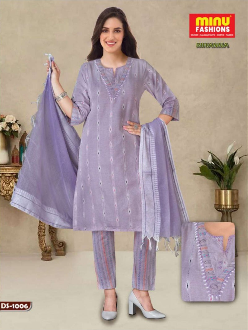 3 Piece Cotton Long Kurti Set Rihanna - 8 Pcs Set