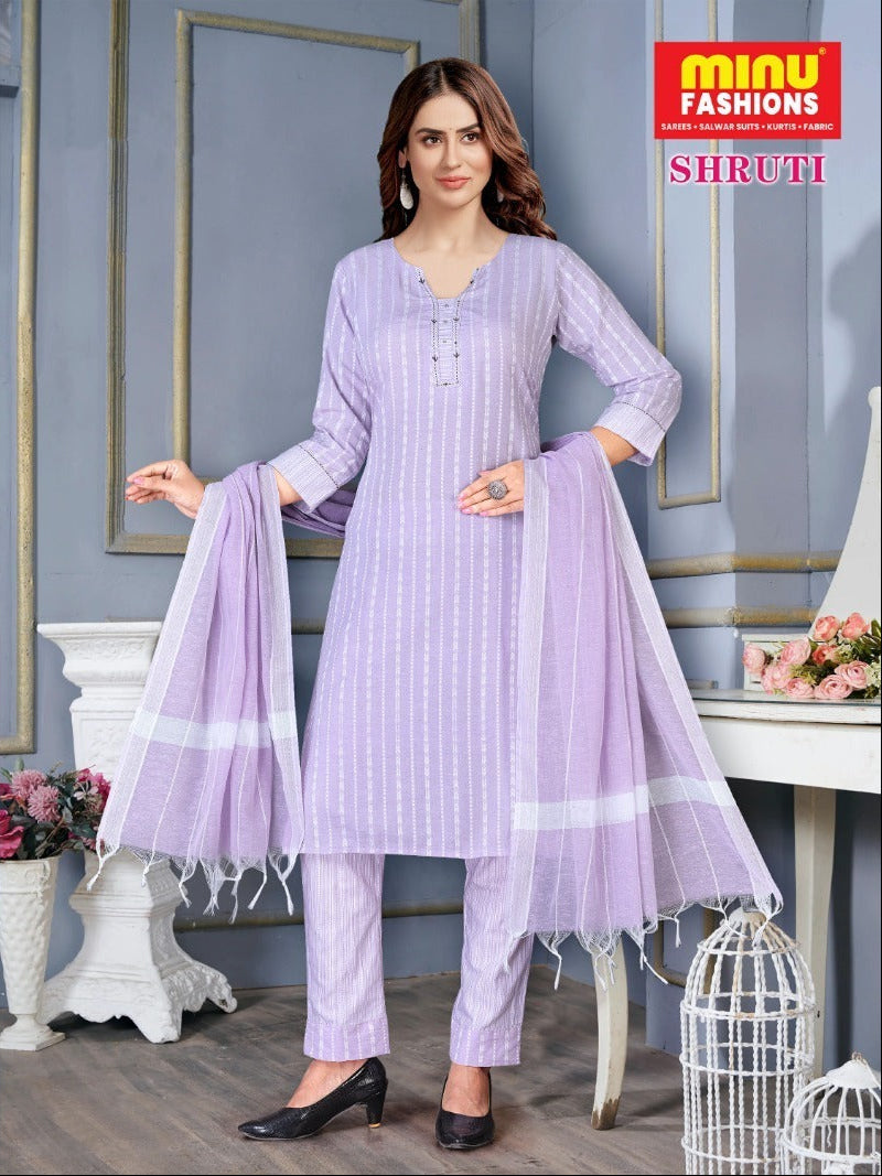 3 Piece Cotton Long Kurti Set Shruti - 8 Pcs Set
