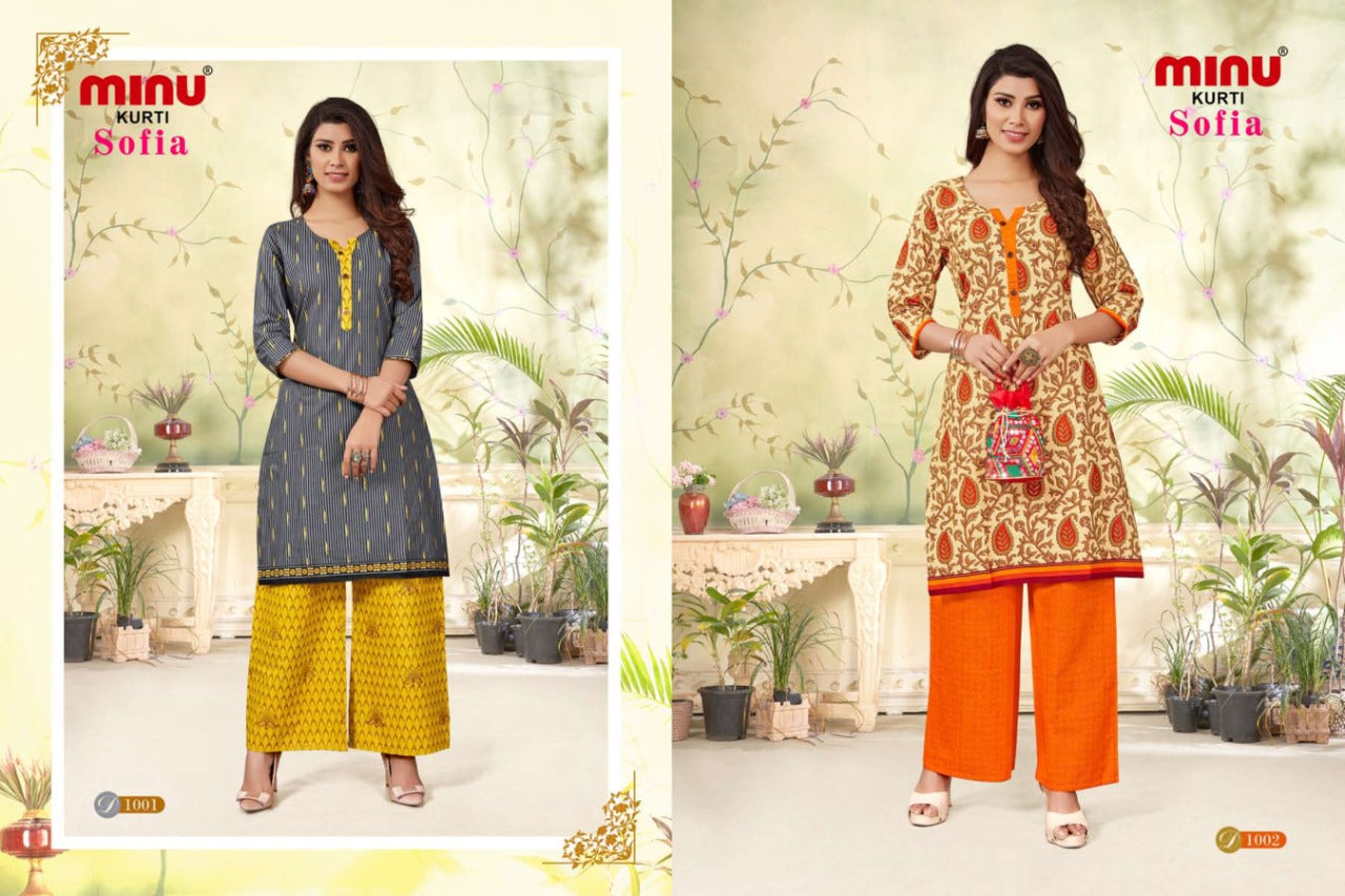 2 Piece Cotton Kurti Set Sofia Combo - 6 Pcs Set
