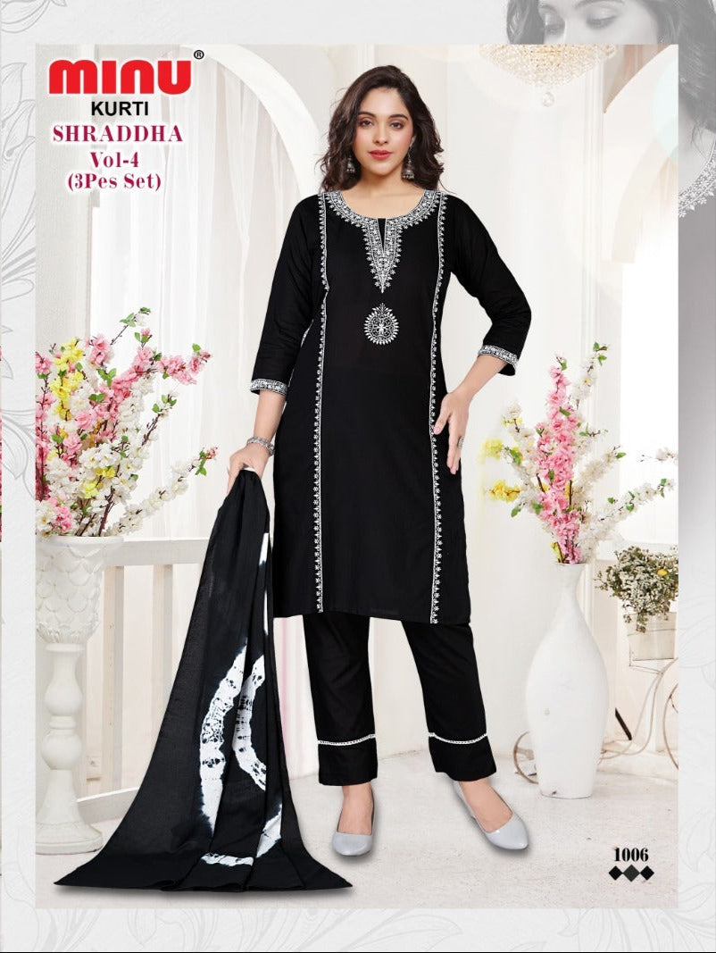 3 Piece Cotton Kurti Set Sharaddha (Vol-4) - 6 Pcs Set