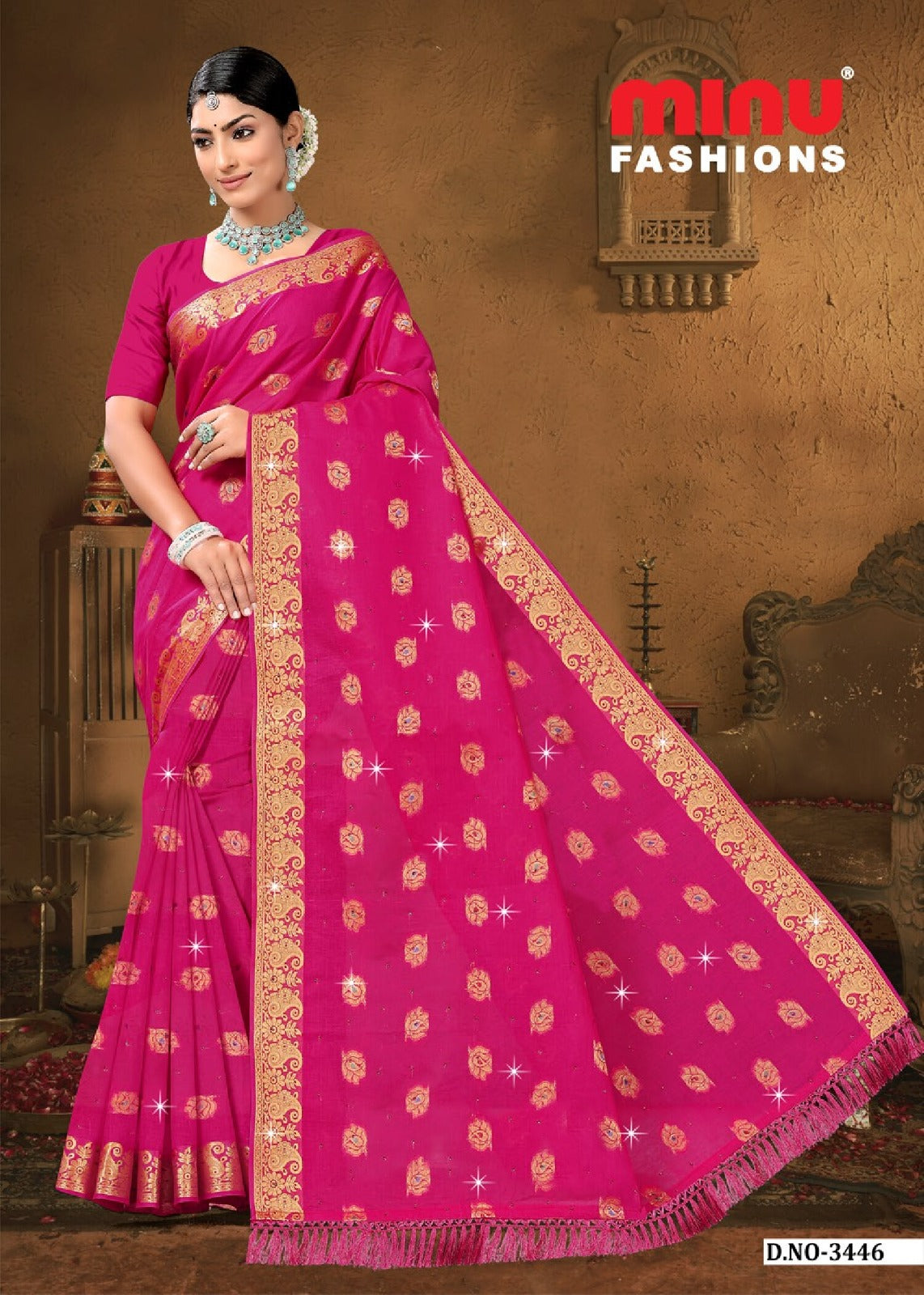 Embroidered Cotton Saree Swadesh (Special Rate) - 8 Pcs Set