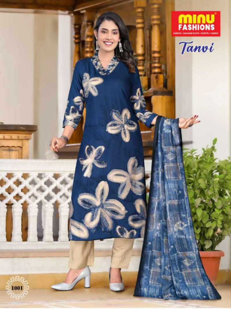 3 Piece Cotton Long Kurti Set Tanvi - 3 Pcs Set