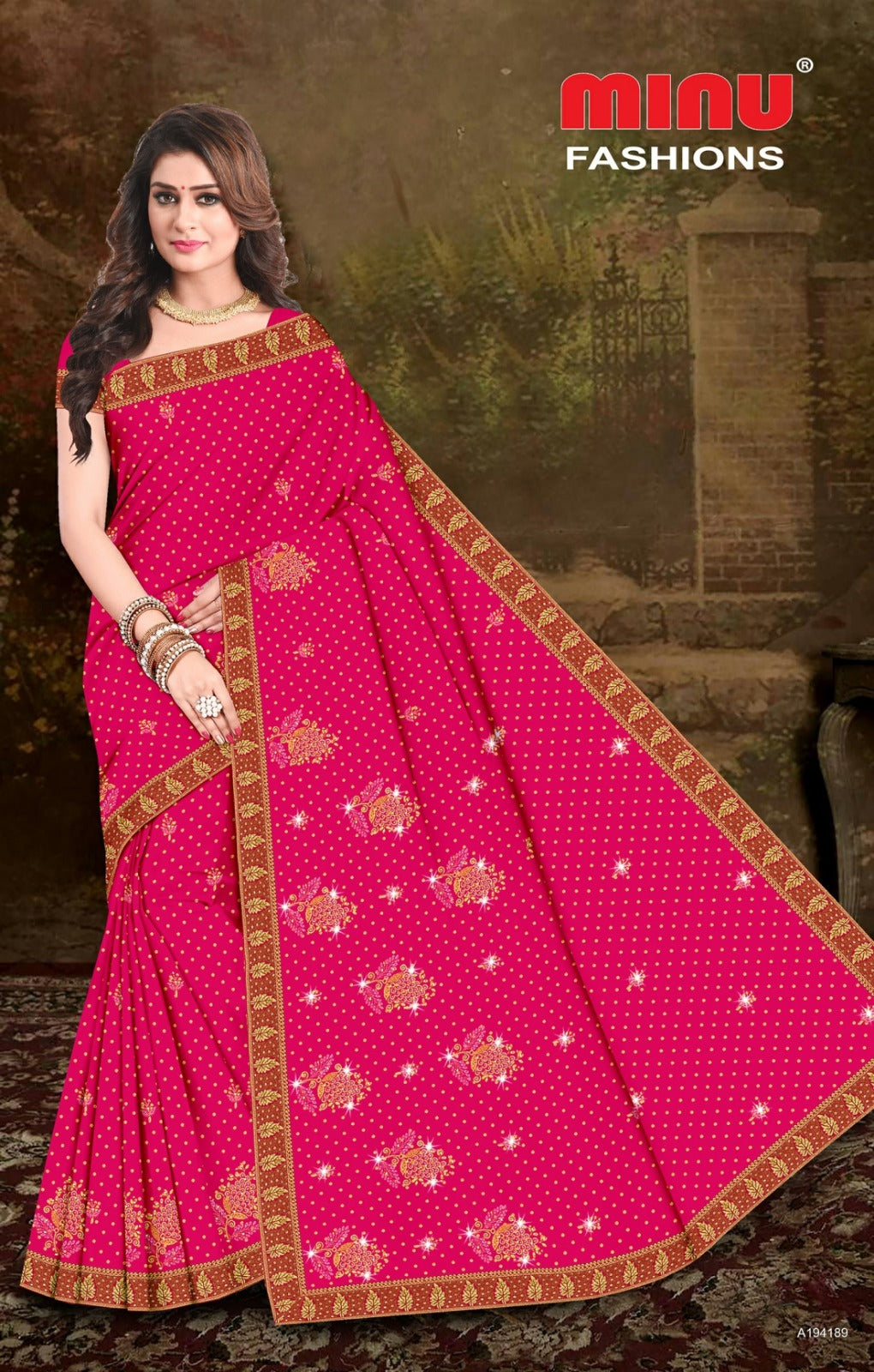 Embroidered Cotton Saree Tim Tim Tara (Special Rate) - 8 Pcs Set