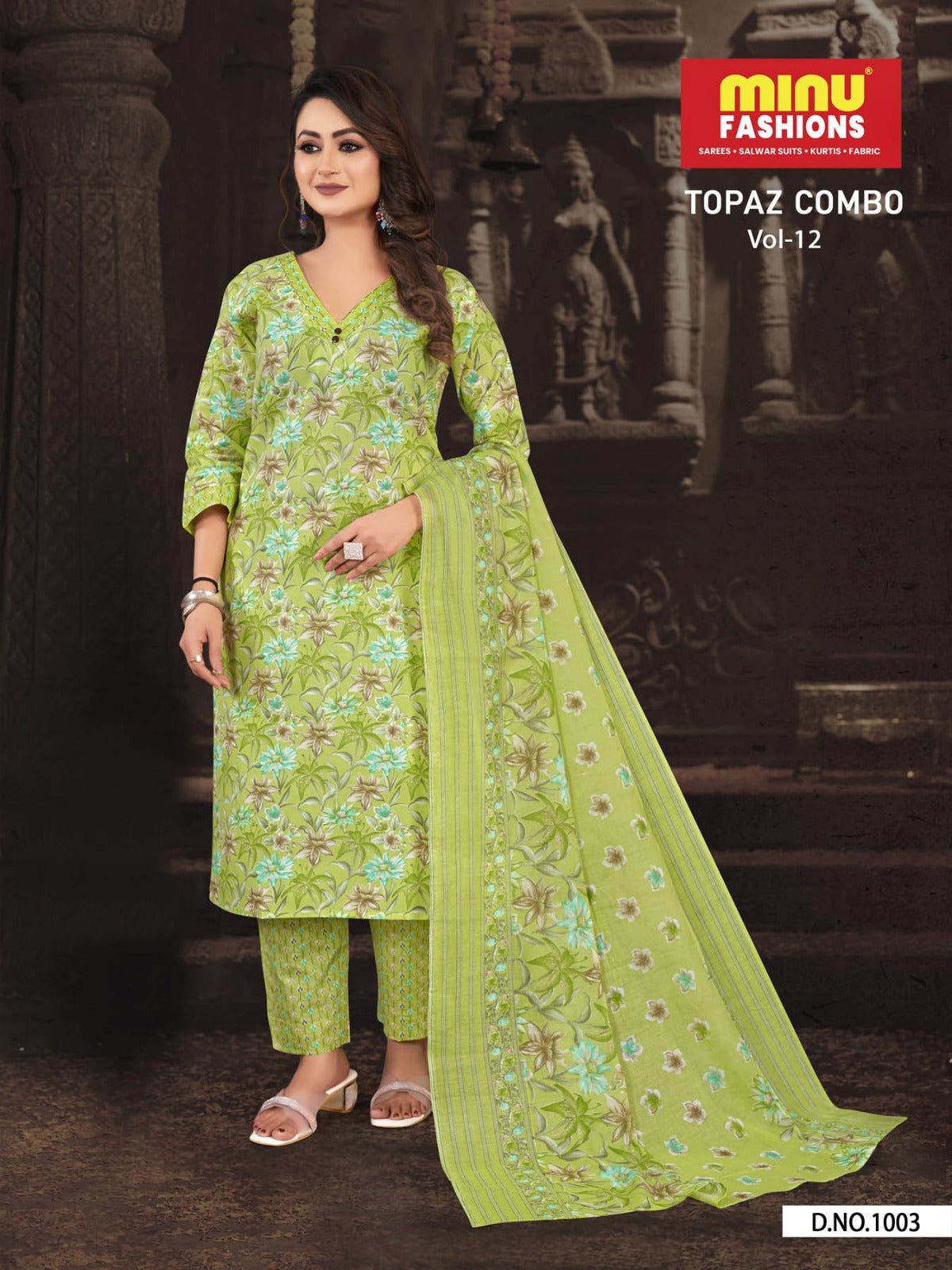 3 Piece Cotton Long Kurti Set Topaz (Vol-12) - 8 Pcs Set