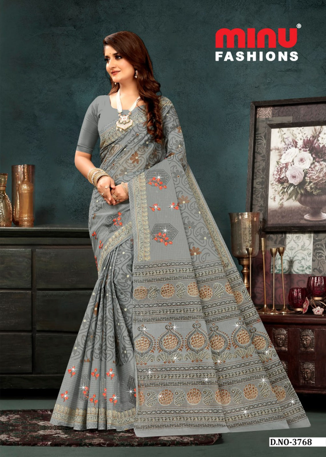 Embroidered Cotton Saree Vedum (Special Rate) - 8 Pcs Set