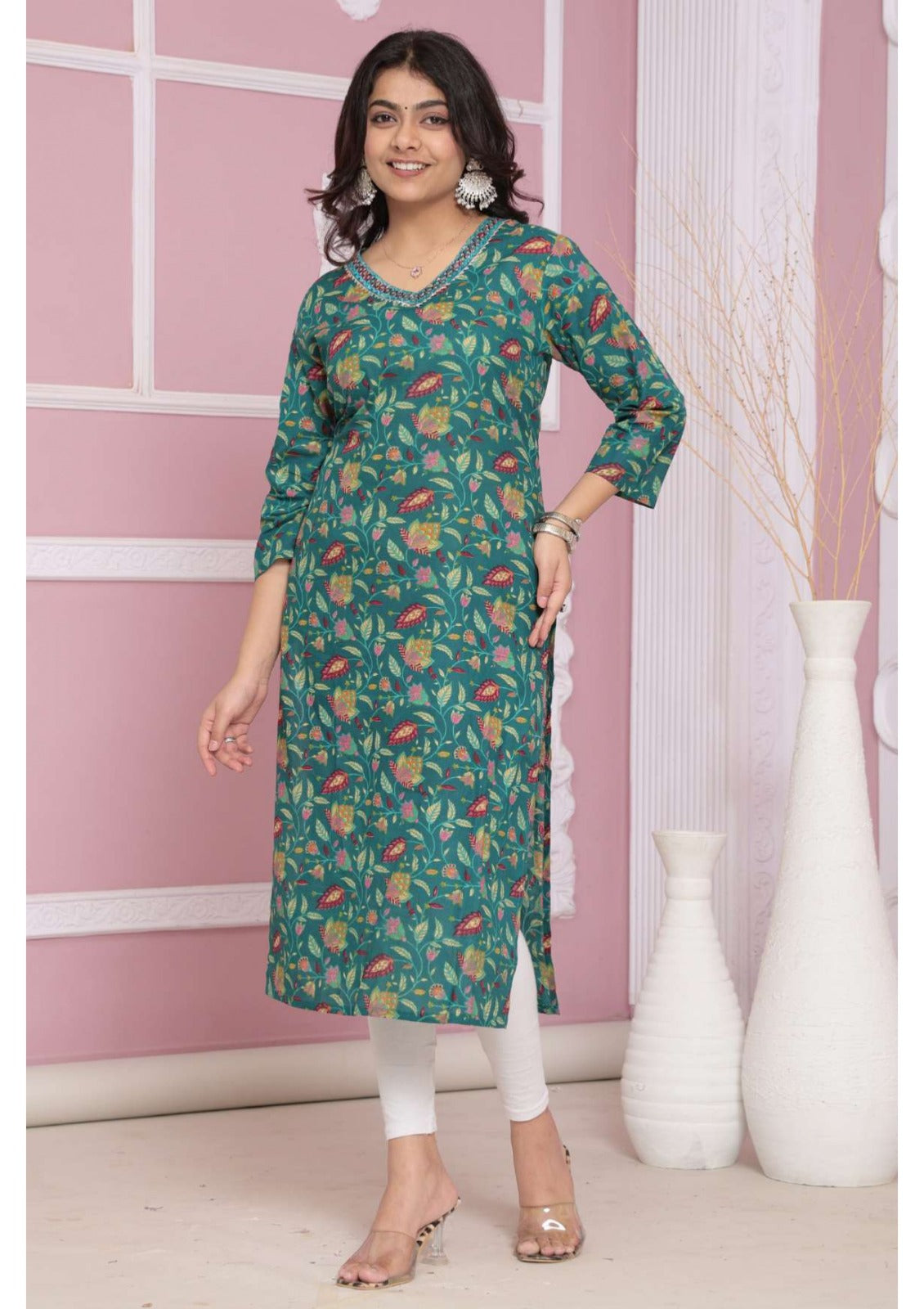 Printed Cotton Long Kurti Aditi (Vol-5) - 8 Pcs Set