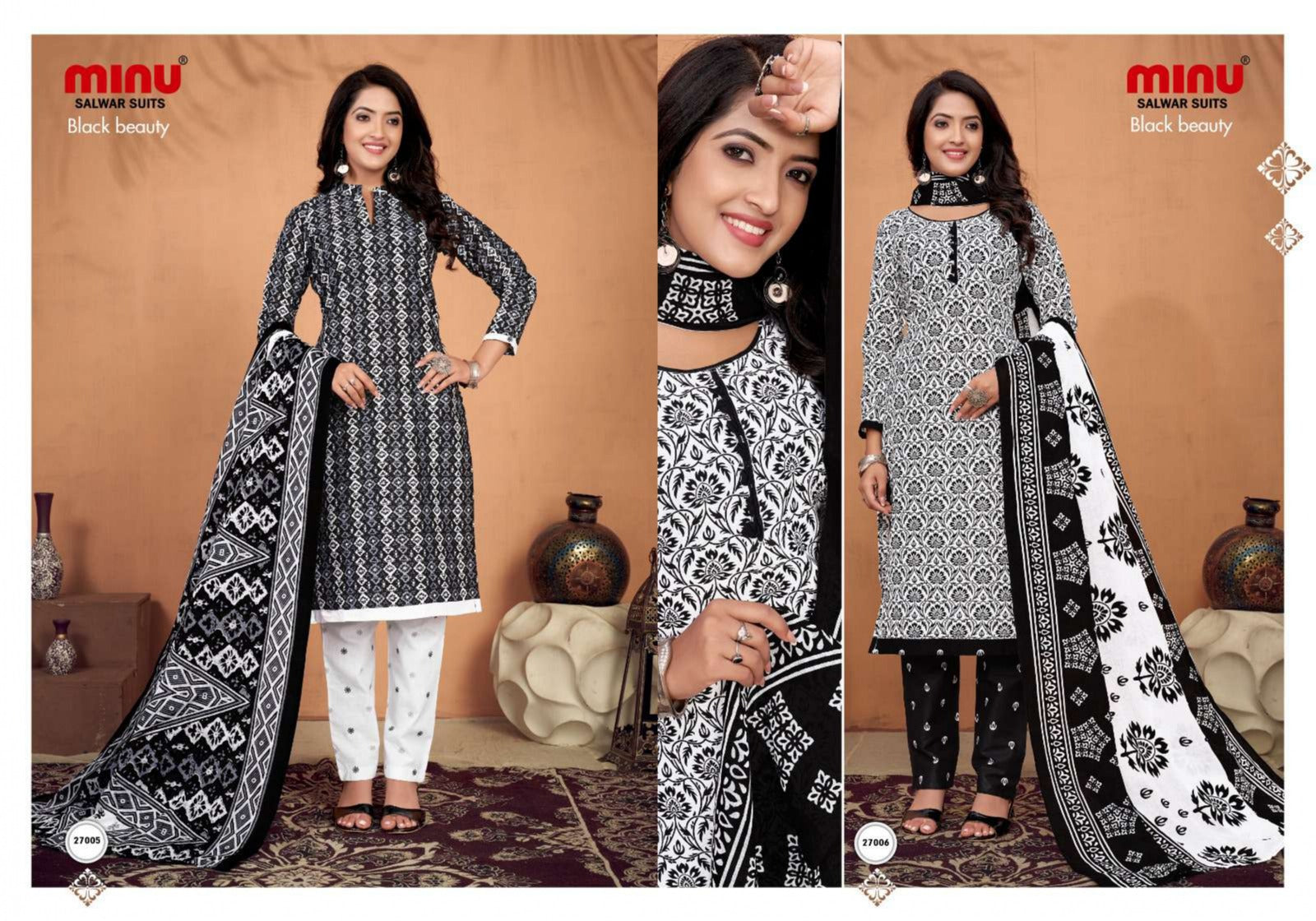 Printed Cotton Stitched Salwar Suit Black Beauty - 10 Pcs Set