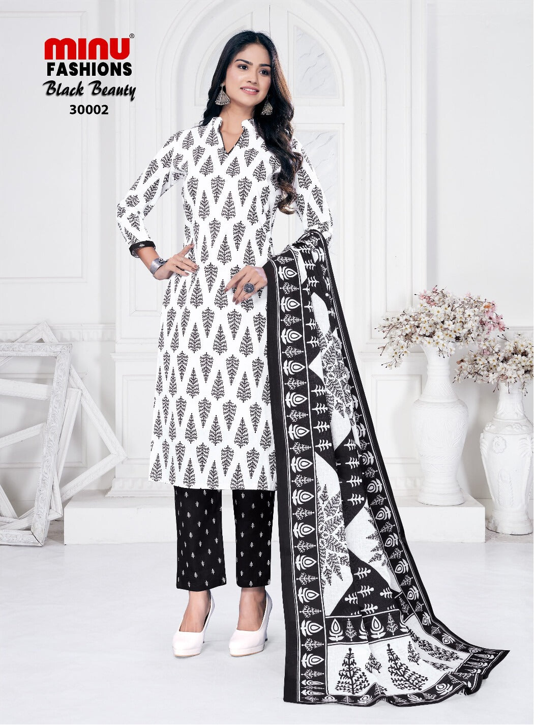 Printed Cotton Unstitched Salwar Suit Black Beauty (Special Rate) - 10 Pcs Set