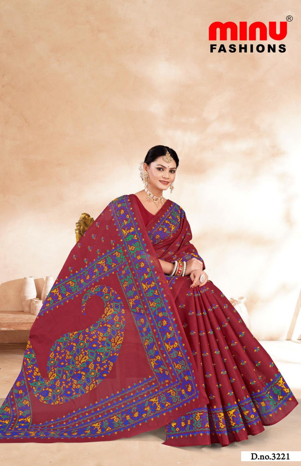 Printed Cotton Saree Dream City - 10 Pcs Set