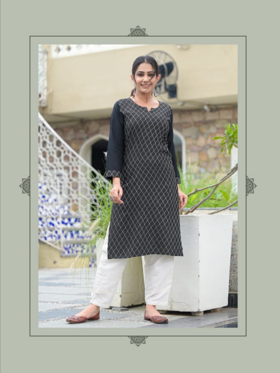 Embroidery Rayon Long Kurti Geeta - 4 Pcs Set